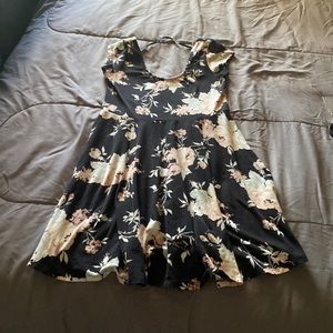 Skater dress - size US women’s medium - black with white/light pink roses